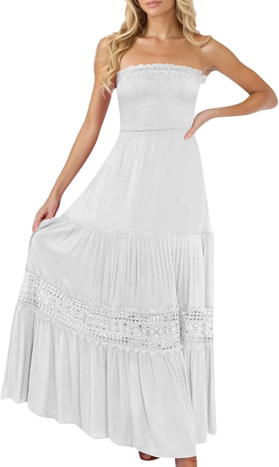 Summer Dresses for Women 2025 Sexy Sleeveless Strapless Maxi Dress Trendy Tube Top Sundress Casual Beach Cover Ups