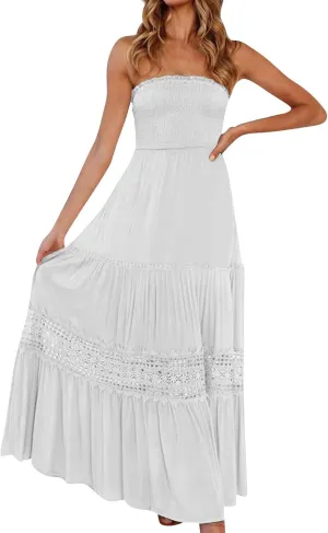 Summer Dresses for Women 2025 Sexy Sleeveless Strapless Maxi Dress Trendy Tube Top Sundress Casual Beach Cover Ups