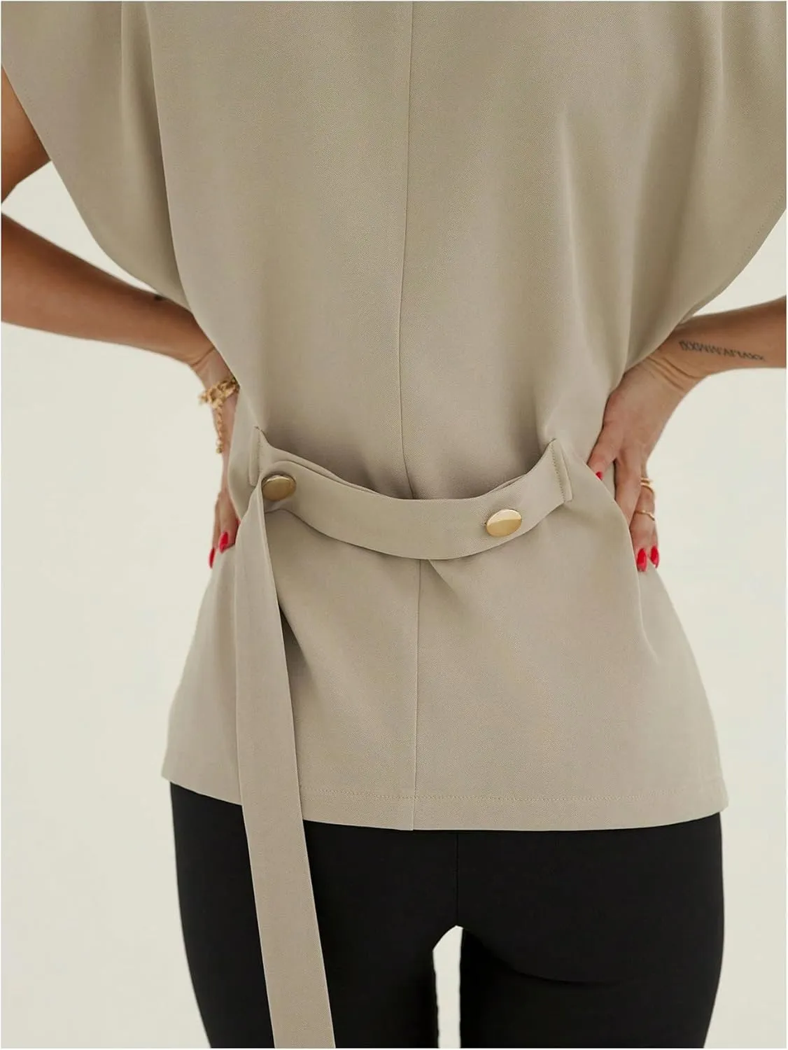 SweatyRocks Women's Button Front Blazer V Neck Short Sleeve Work Office Jackets