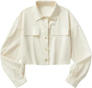 SweatyRocks Women's Casual Button Down Jackets Long Sleeve Shacket Jacket Textured Shirt