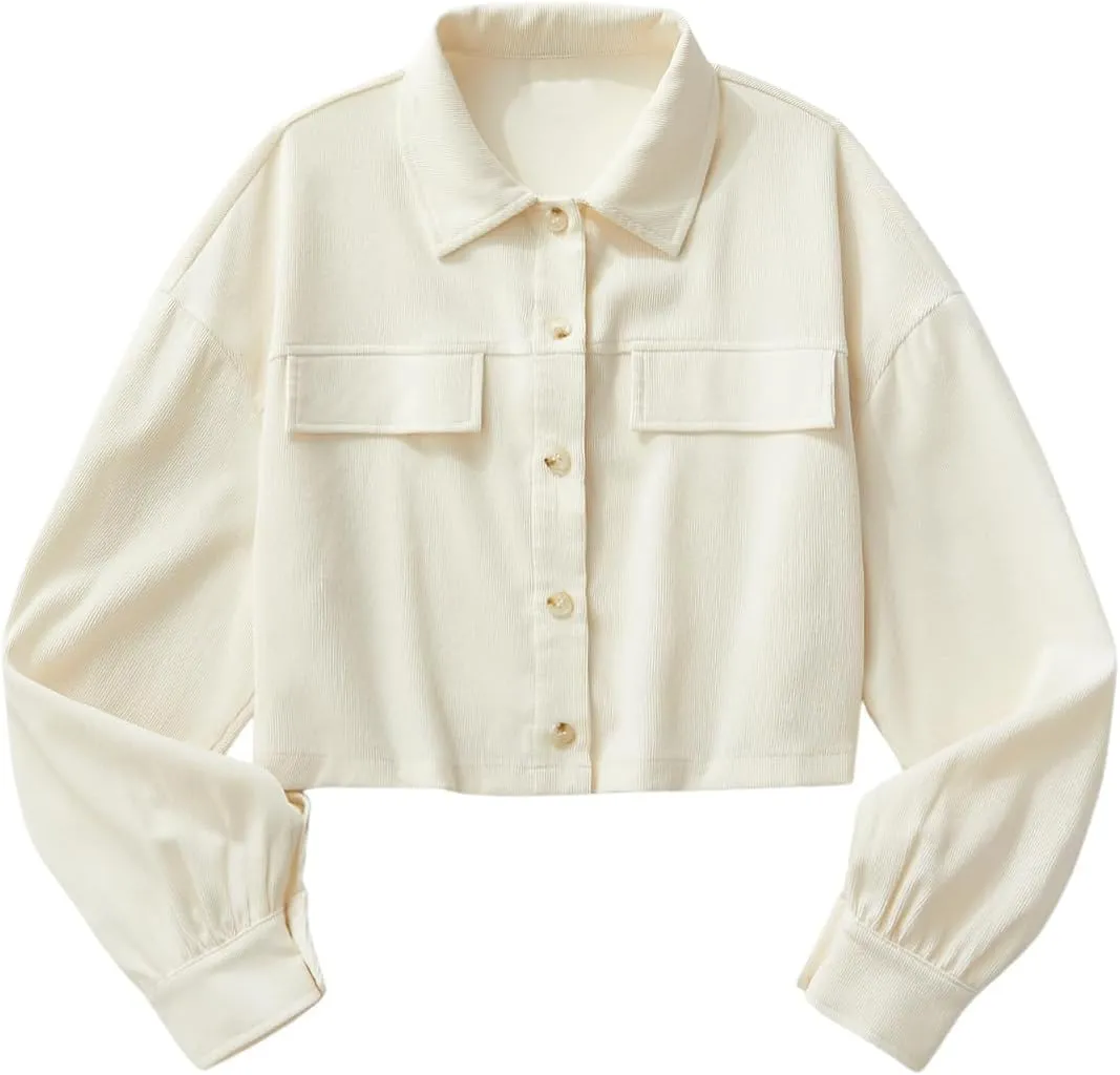 SweatyRocks Women's Casual Button Down Jackets Long Sleeve Shacket Jacket Textured Shirt
