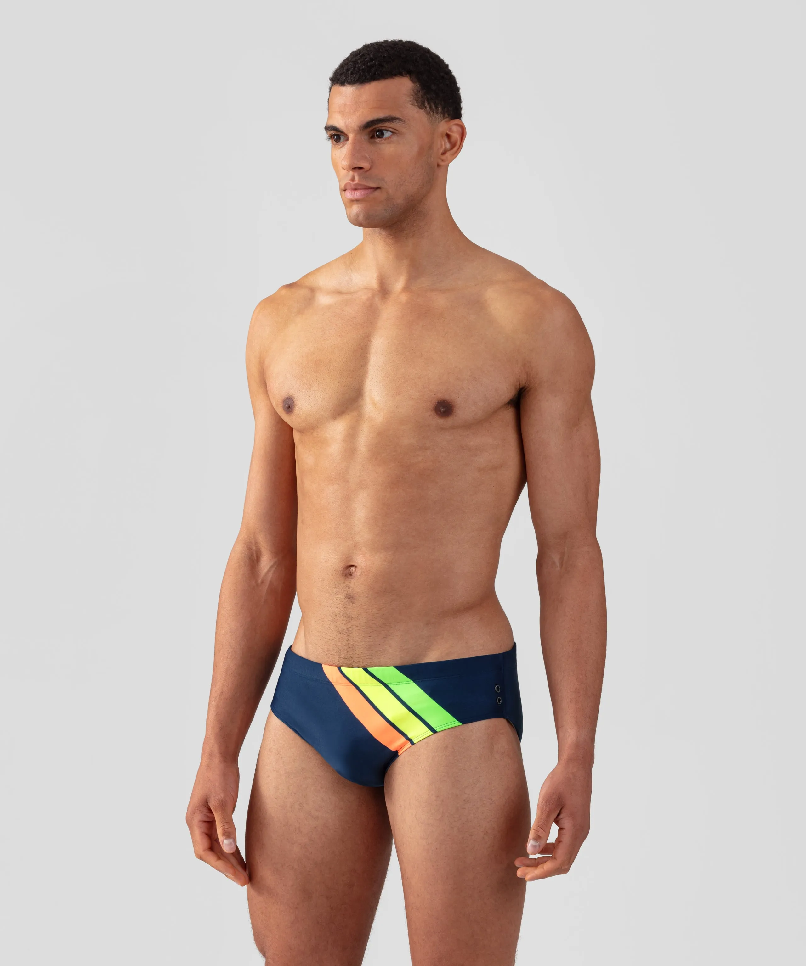 Swim Briefs Neon Stripes: Navy