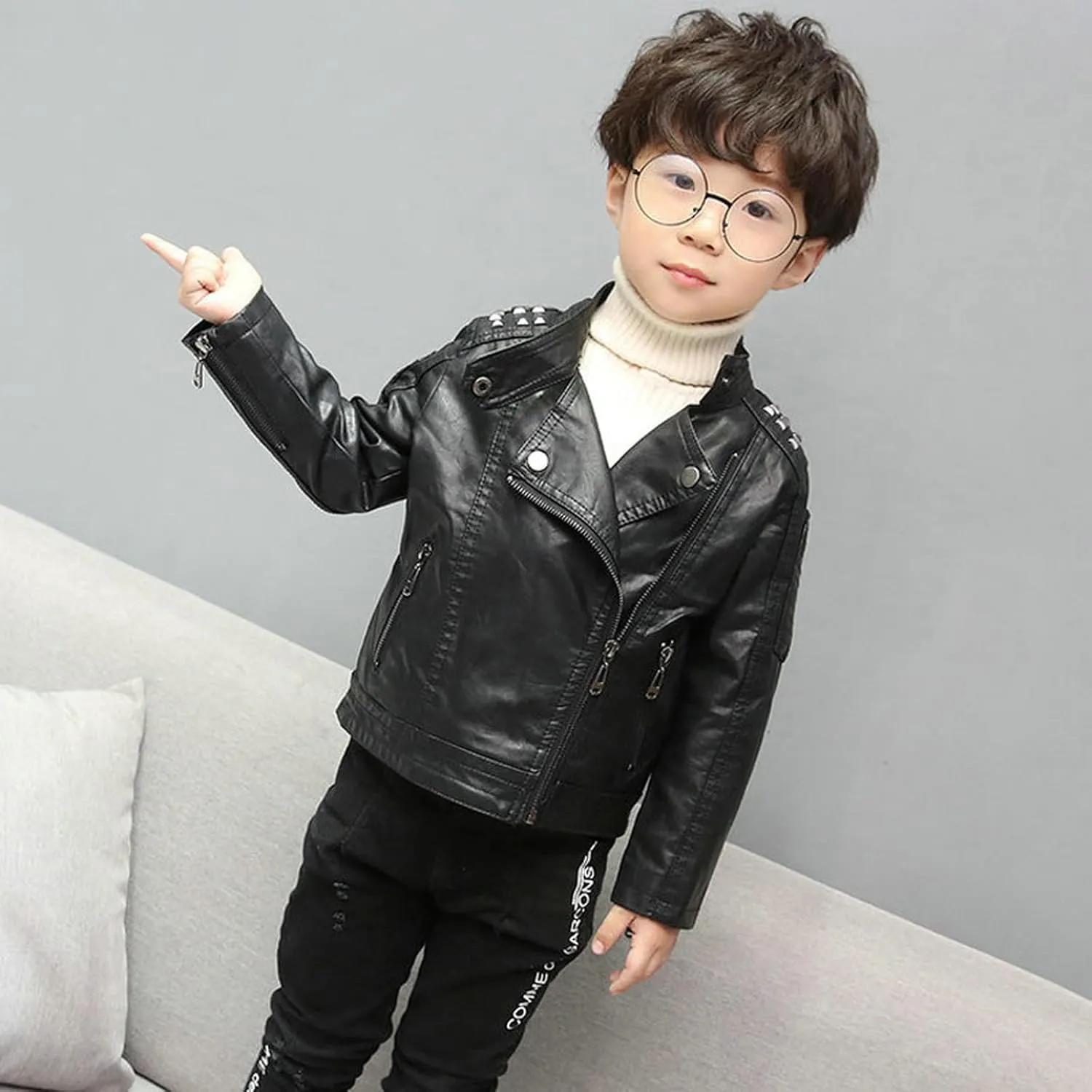 SywzX&xfybz Boys Leather Jackets Studded Fashion Girls Motorcycle Kids Jacket
