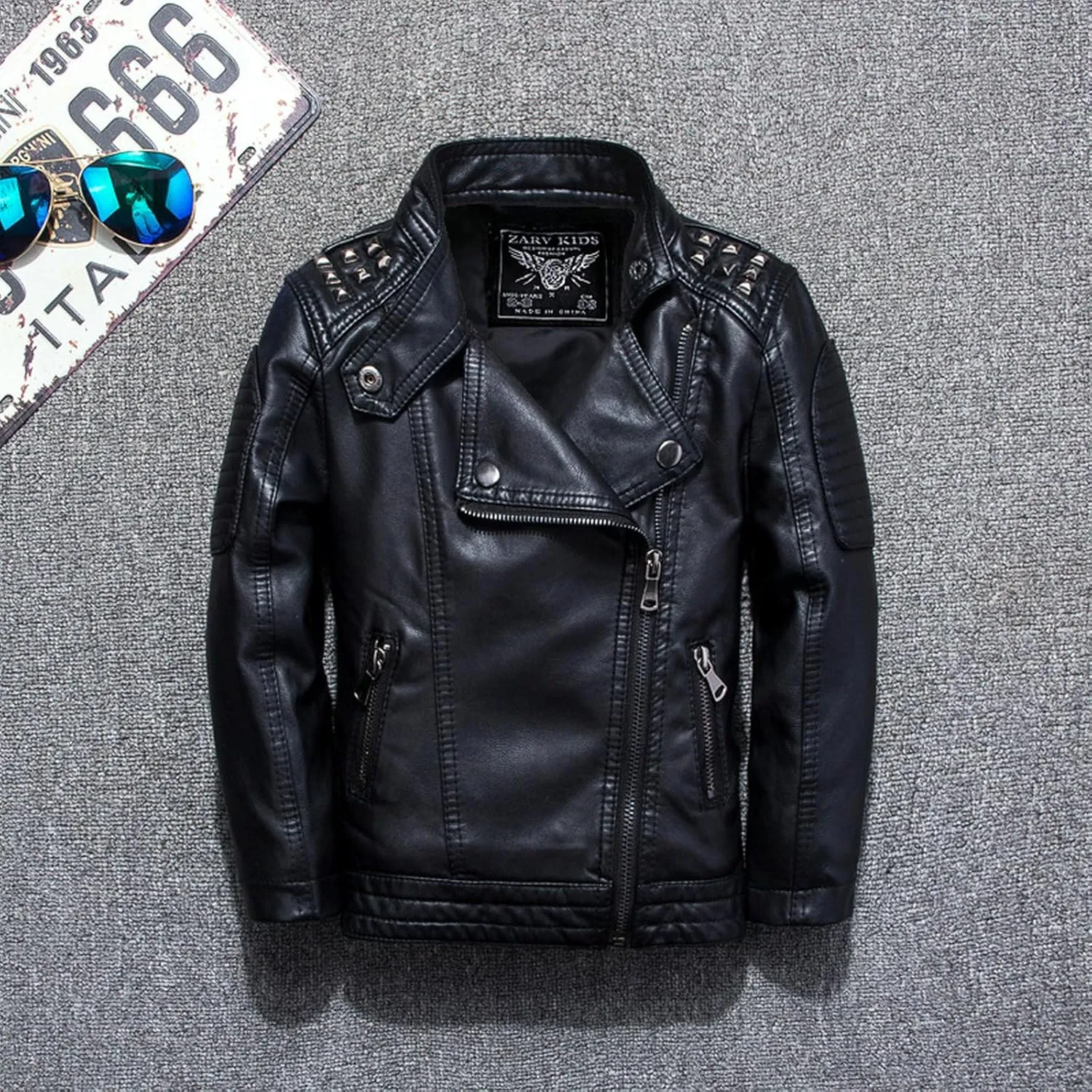 SywzX&xfybz Boys Leather Jackets Studded Fashion Girls Motorcycle Kids Jacket