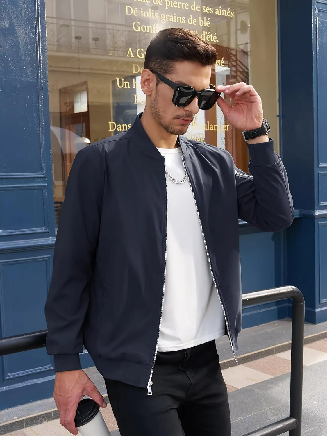 TACVASEN Men's Bomber Jacket Windproof Full Zip Up Windbreaker Plaid Lined Lightweight Casual Spring Fall Coat with 4 Pockets
