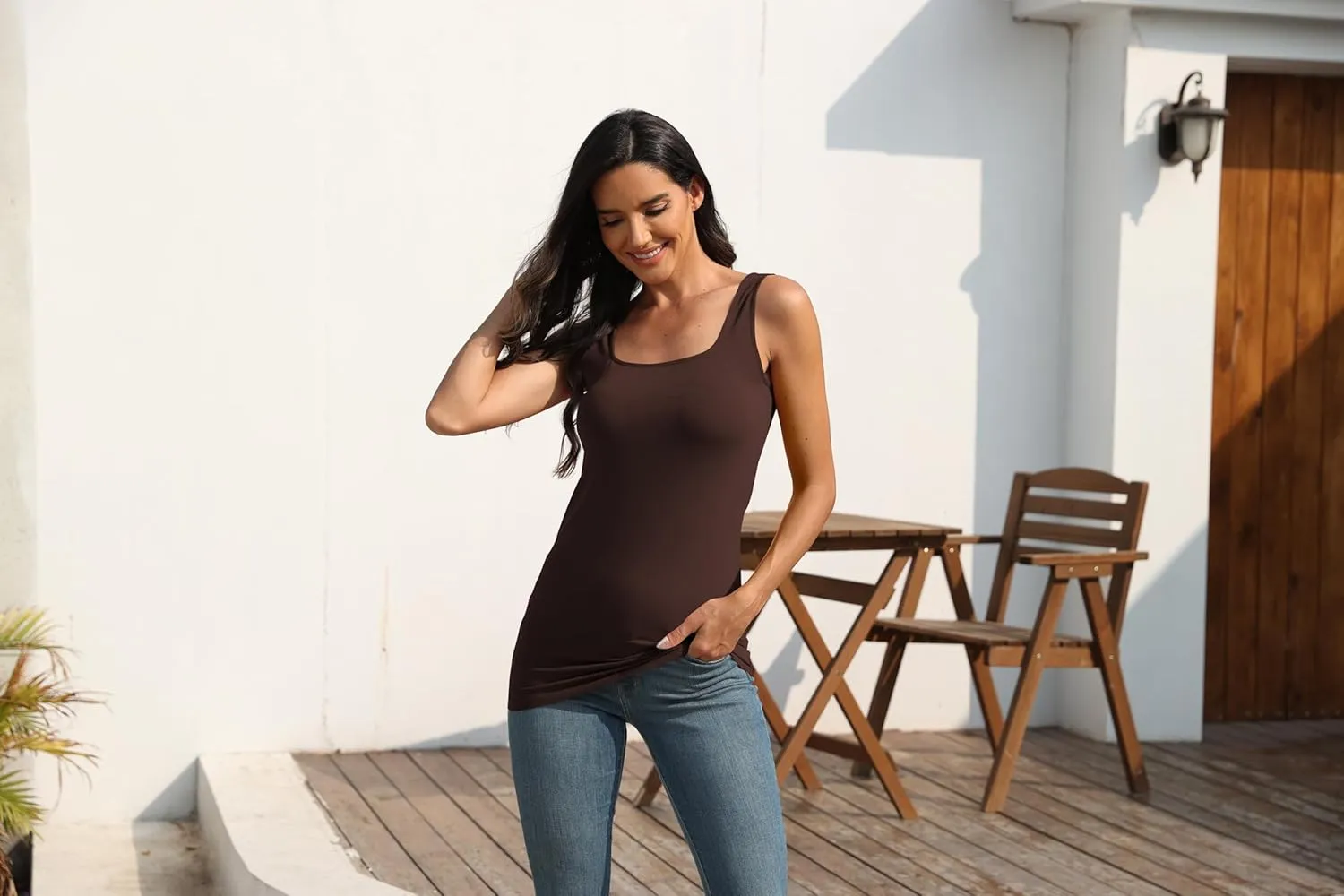 TAIPOVE Square Neck Long Tank Tops for Women Basic Sleeveless Layering Tunic Shirt Ladies Cotton Camis Undershirts 3-Pack