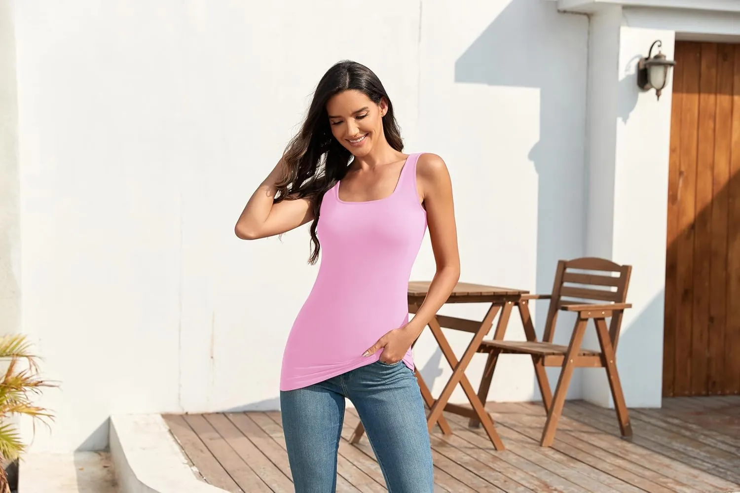 TAIPOVE Square Neck Long Tank Tops for Women Basic Sleeveless Layering Tunic Shirt Ladies Cotton Camis Undershirts 3-Pack