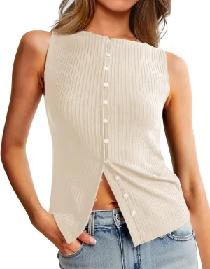 Tankaneo Womens Going Out Tops Summer Button Down Ribbed Tank Shirts Cropped Cute Y2k Vest Tops 2025 Fashion Outfits