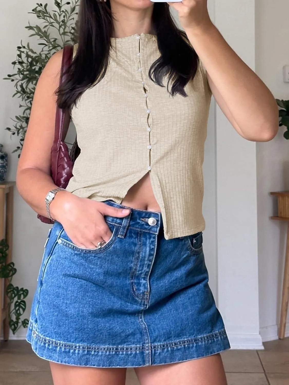 Tankaneo Womens Going Out Tops Summer Button Down Ribbed Tank Shirts Cropped Cute Y2k Vest Tops 2025 Fashion Outfits