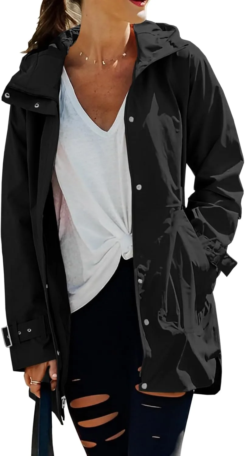 Tankaneo Women's Trench Coat Zip Up Long Sleeve Hooded Jacket Casual Windproof Outwear with Pockets