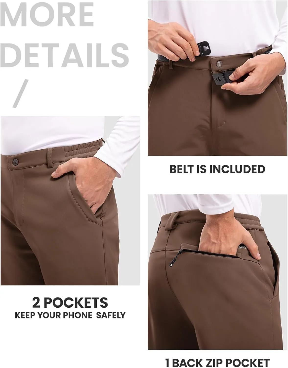 TBMPOY Men's Snow Ski Hiking Pants Waterproof Winter Fleece Lined Pants Camping Skiing Ice Fishing Pants with Belt