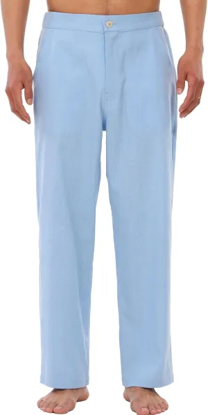 ThCreasa Mens Casual Elastic Waist Drawstring Pants Cotton Linen Baggy Lounge Pants Beach Trousers with Pockets
