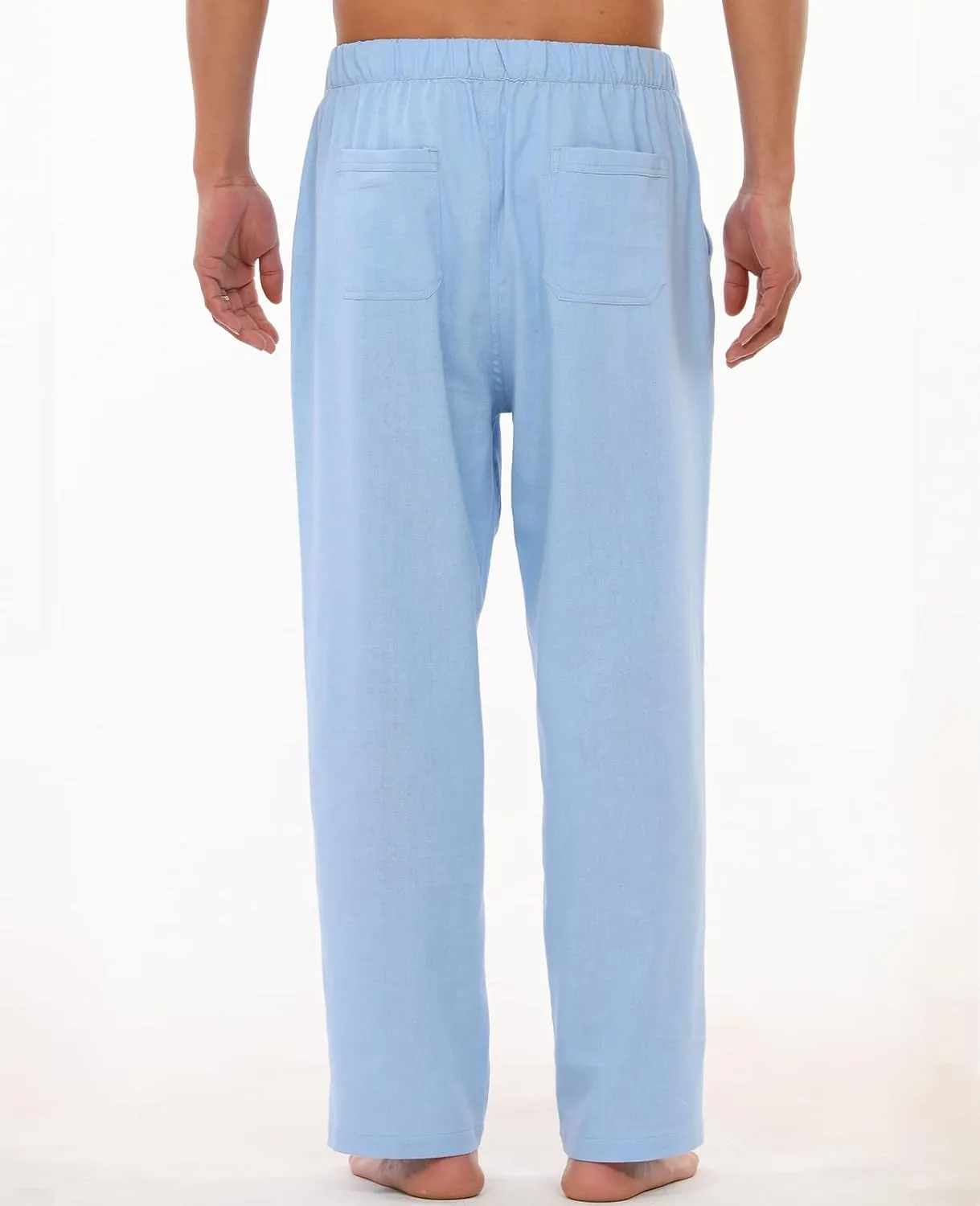 ThCreasa Mens Casual Elastic Waist Drawstring Pants Cotton Linen Baggy Lounge Pants Beach Trousers with Pockets