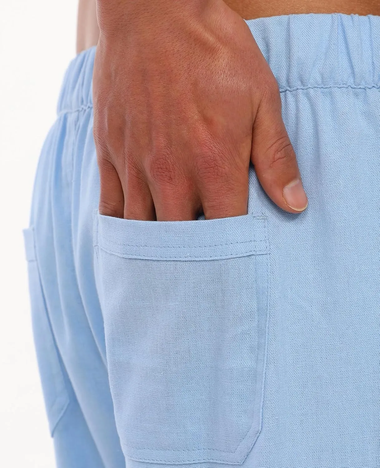 ThCreasa Mens Casual Elastic Waist Drawstring Pants Cotton Linen Baggy Lounge Pants Beach Trousers with Pockets