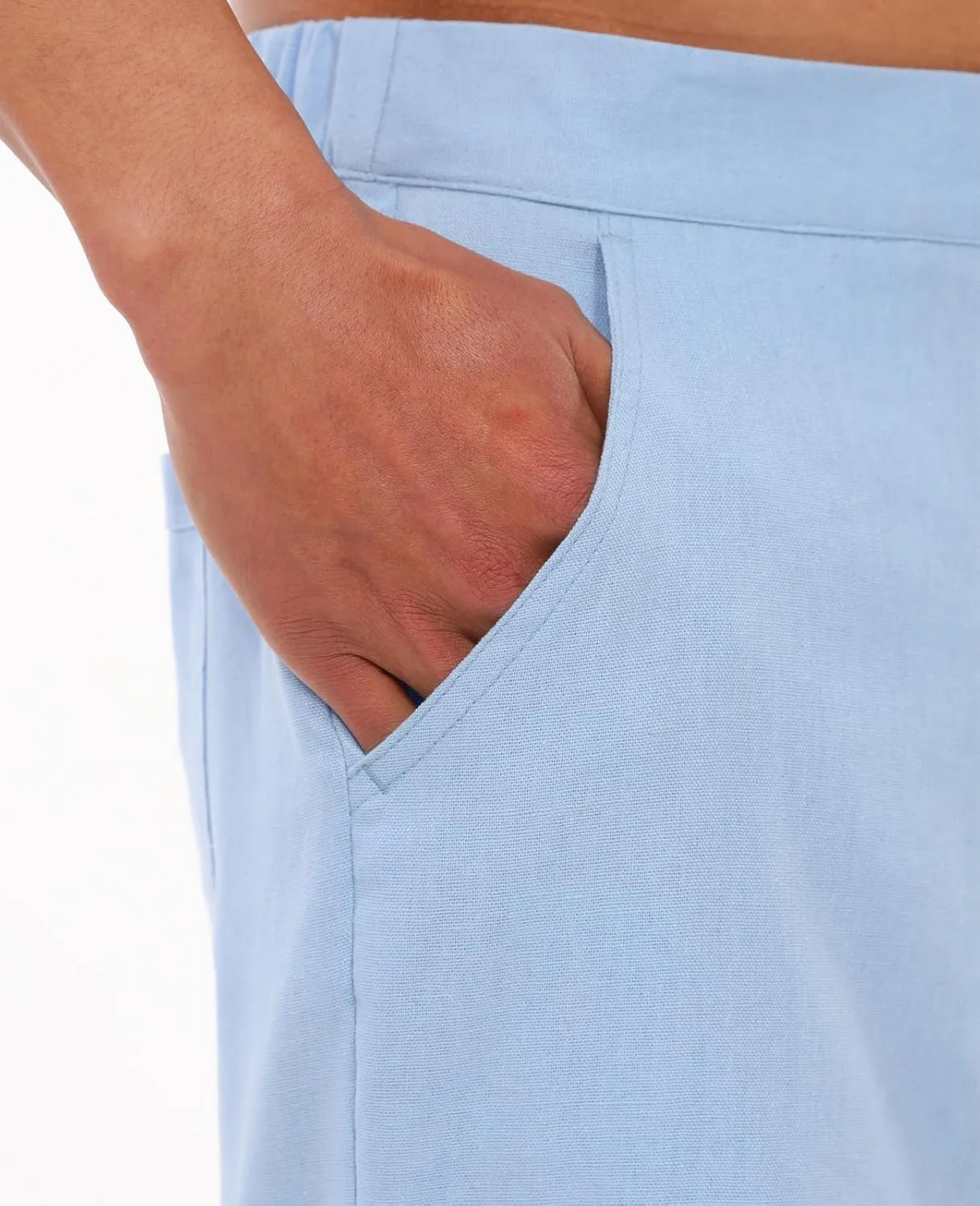 ThCreasa Mens Casual Elastic Waist Drawstring Pants Cotton Linen Baggy Lounge Pants Beach Trousers with Pockets