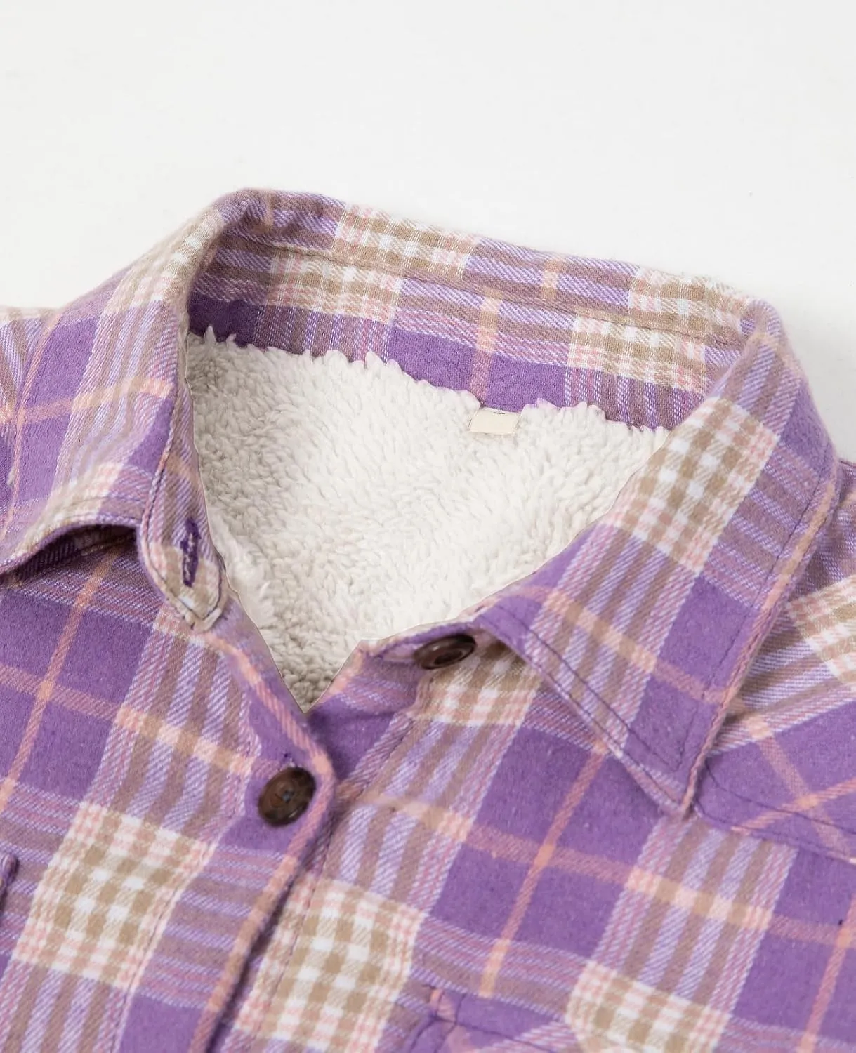 ThCreasa Womens Sherpa Lined Flannel Jacket with Hand Pockets, Plaid Button Down Fuzzy Shirt Jackets