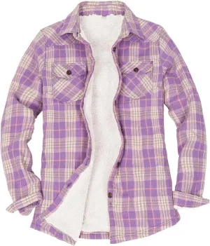 ThCreasa Womens Sherpa Lined Flannel Jacket with Hand Pockets, Plaid Button Down Fuzzy Shirt Jackets