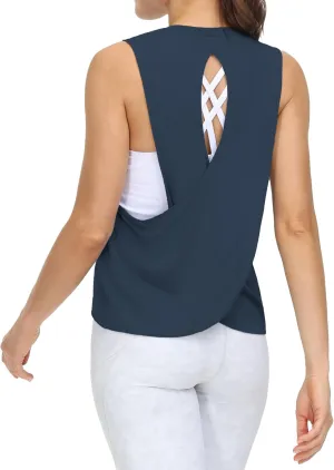 THE GYM PEOPLE Women's Open Cross Back Workout Tank Tops Loose Fit Sleeveless Yoga Running Shirts