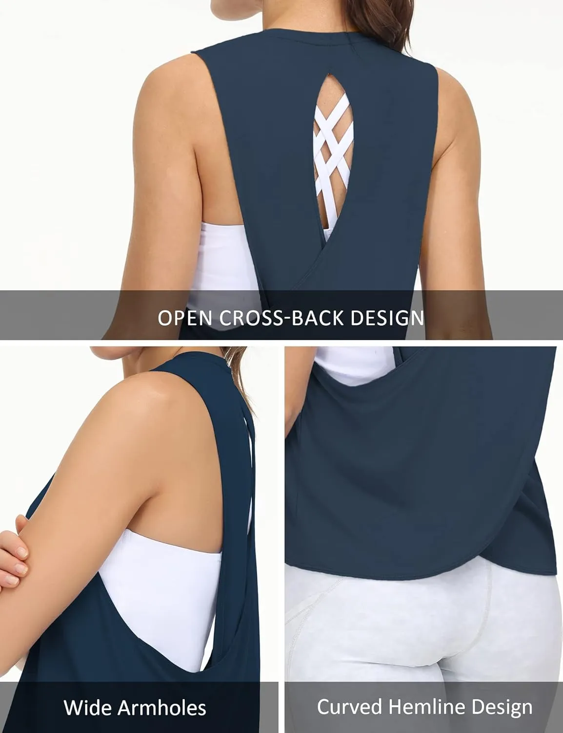 THE GYM PEOPLE Women's Open Cross Back Workout Tank Tops Loose Fit Sleeveless Yoga Running Shirts
