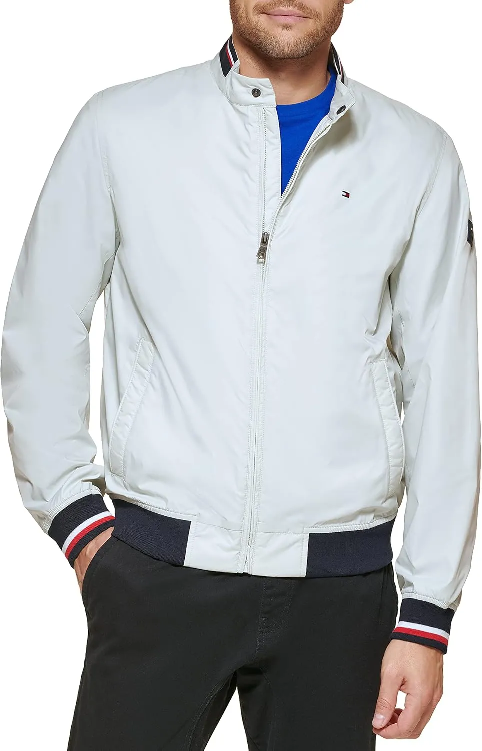 Tommy Hilfiger Mens Lightweight Varsity Rib Knit Bomber Jacket