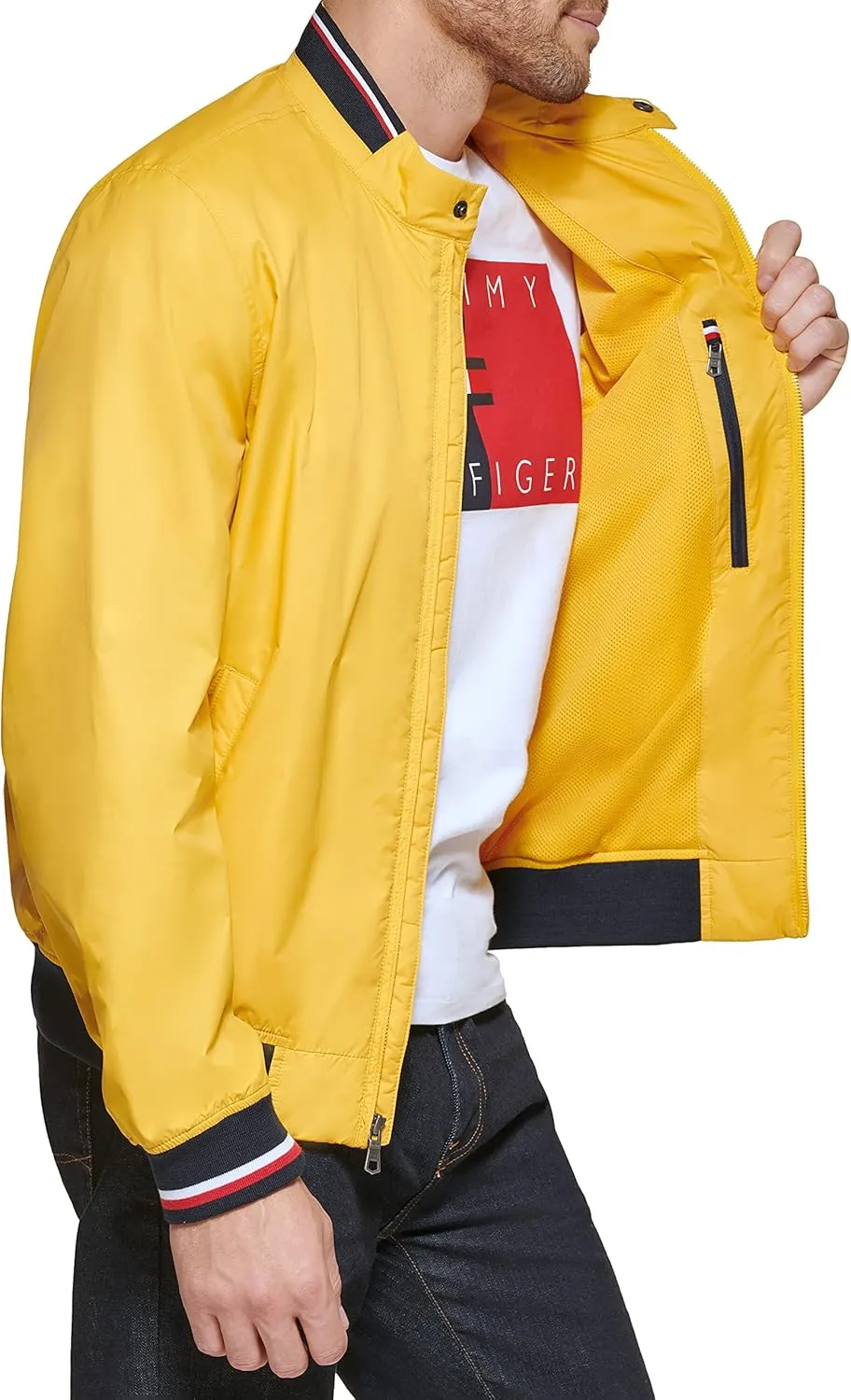 Tommy Hilfiger Mens Lightweight Varsity Rib Knit Bomber Jacket
