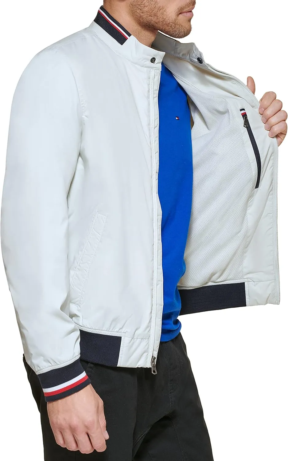 Tommy Hilfiger Mens Lightweight Varsity Rib Knit Bomber Jacket