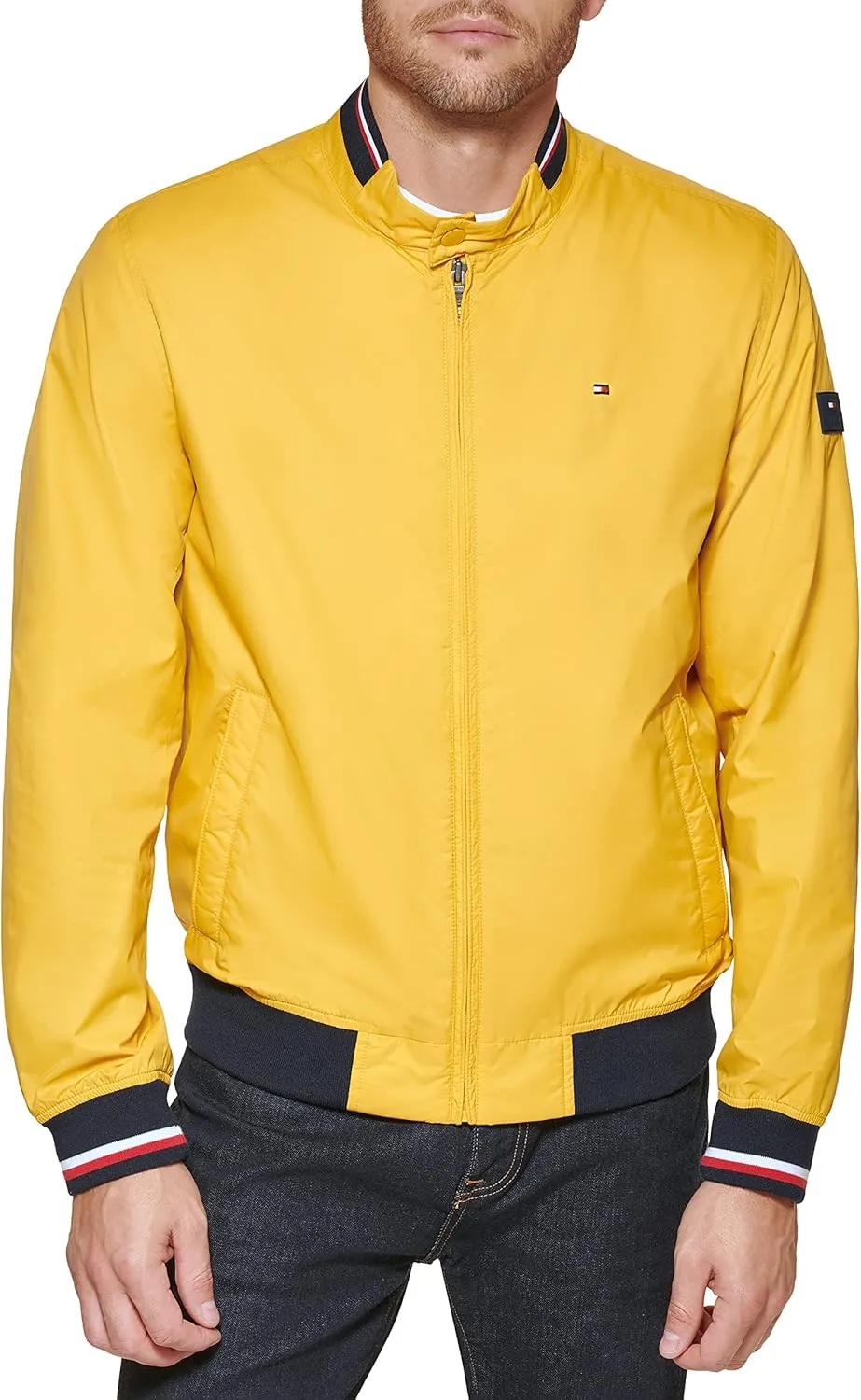 Tommy Hilfiger Mens Lightweight Varsity Rib Knit Bomber Jacket