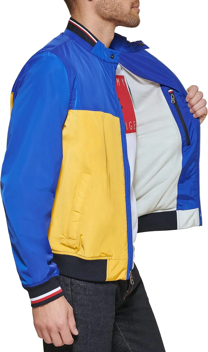 Tommy Hilfiger Mens Lightweight Varsity Rib Knit Bomber Jacket