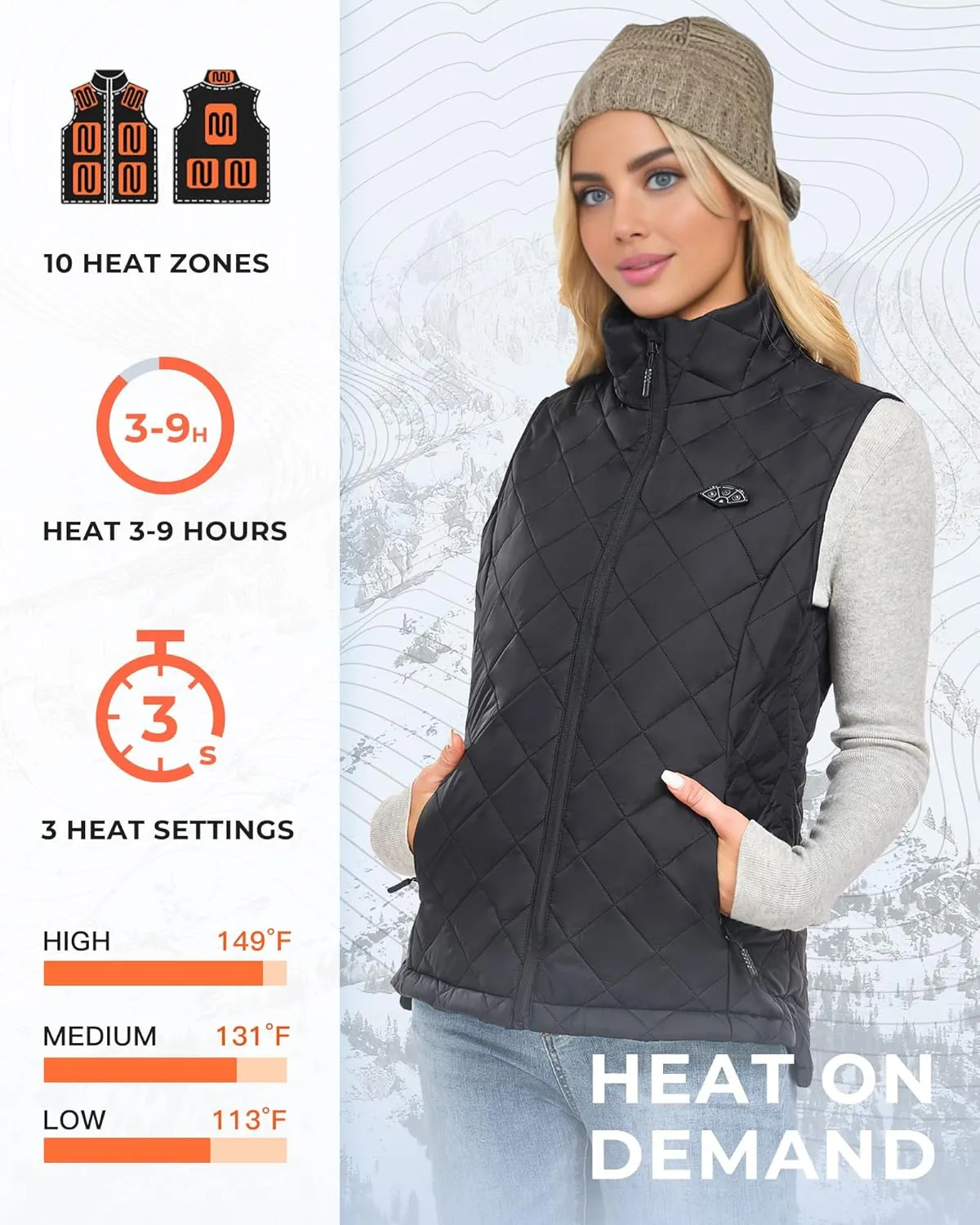 Topdot Heated Vest Women with 16000mAh 7.4V Battery Pack Included, Lights-Out Design 8 Heating Zones Women's Heated Vest
