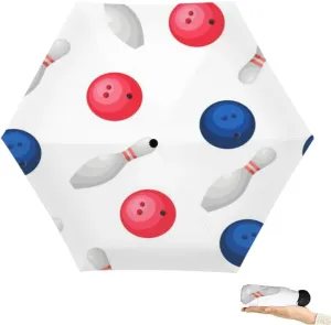 Travel Umbrella for Rain Windproof Skittles and bowling balls Flat style Cute Portable Compact Mini Umbrella for Women Purse Backpack Car Black Sun UV Protection