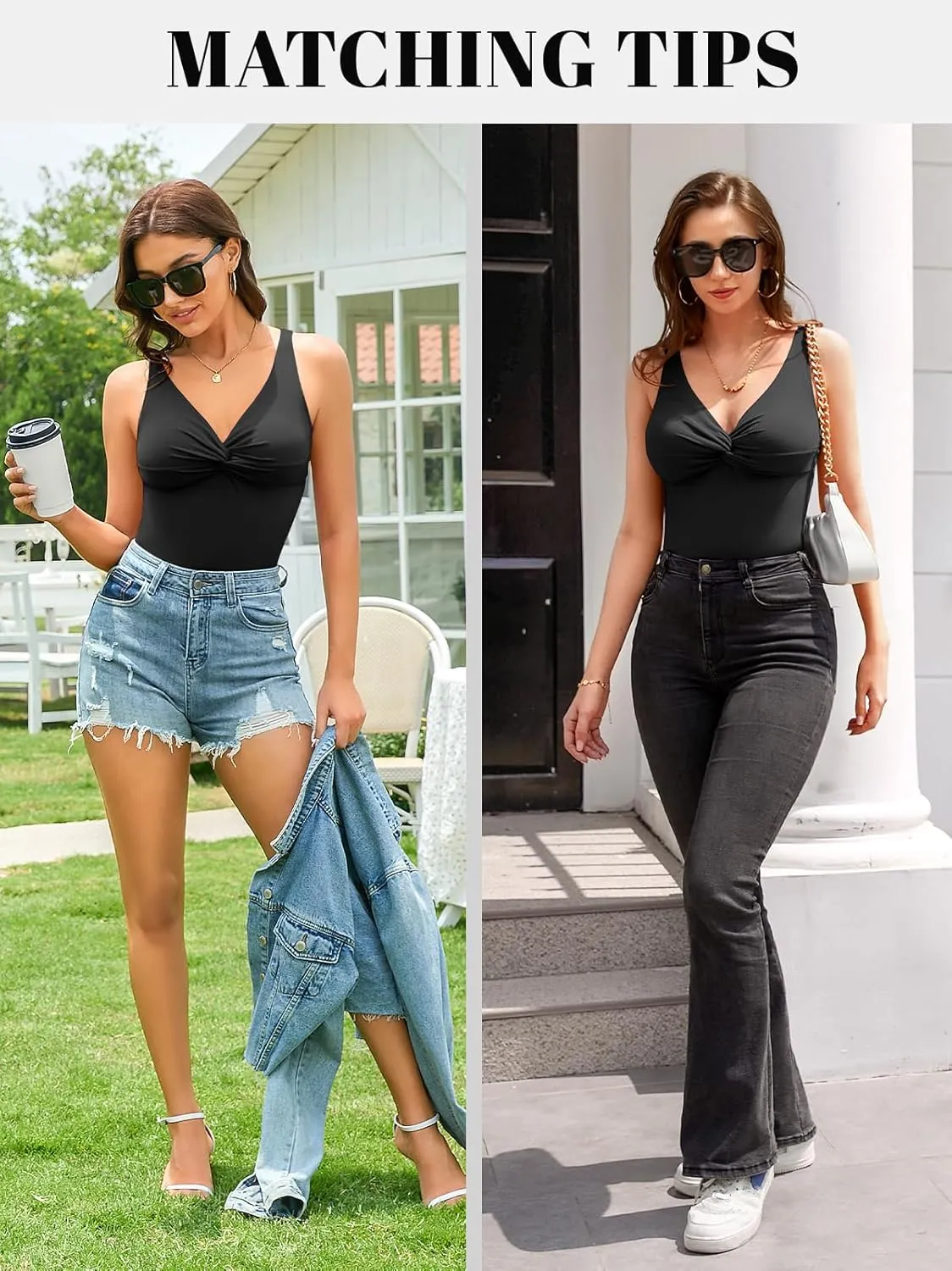 V FOR CITY Ribbed Tank Top for Women with Built-in Bra Adjustable Straps Camisole V Neck Camis S-XL
