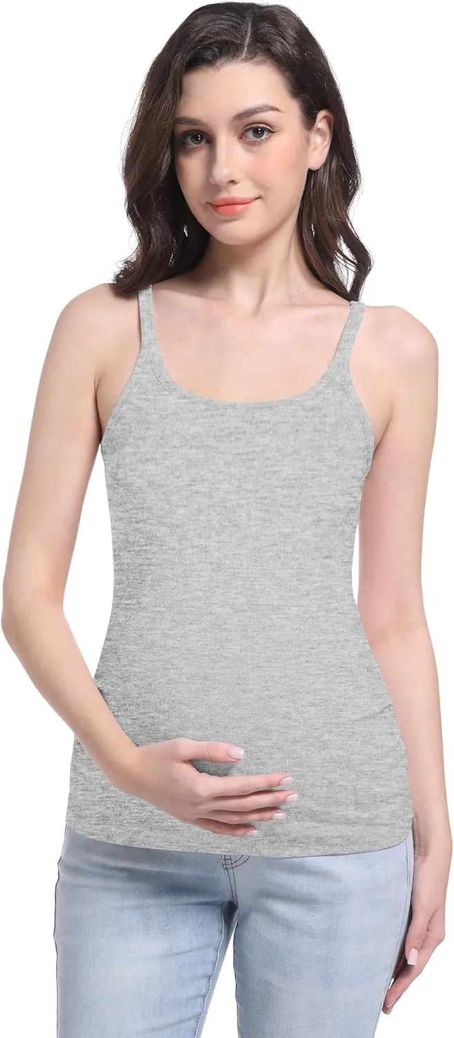 V VOCNI Maternity Tank Top for Women Spaghetti Strap Scoop Neck Fitting Pregnancy Camisole Sleeveless Layering Cami Shirts