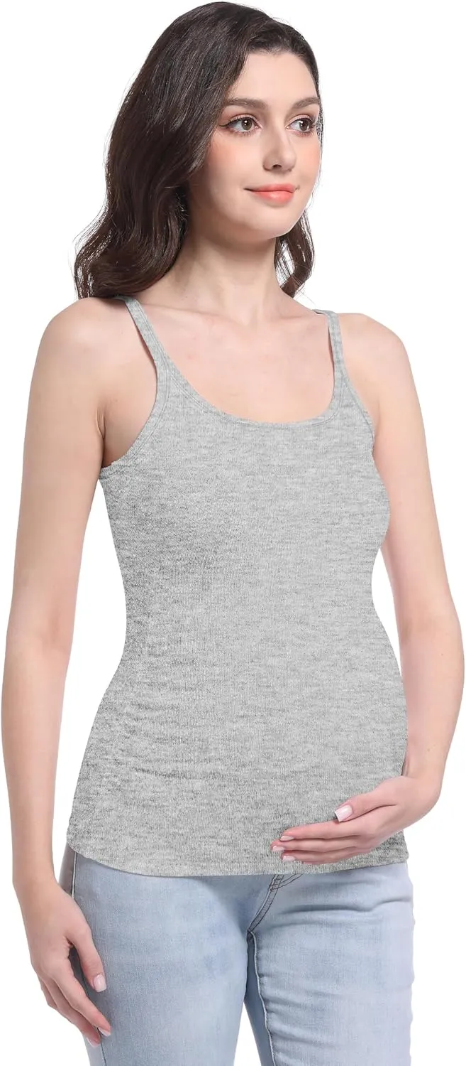 V VOCNI Maternity Tank Top for Women Spaghetti Strap Scoop Neck Fitting Pregnancy Camisole Sleeveless Layering Cami Shirts