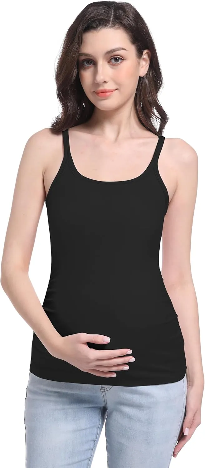 V VOCNI Maternity Tank Top for Women Spaghetti Strap Scoop Neck Fitting Pregnancy Camisole Sleeveless Layering Cami Shirts