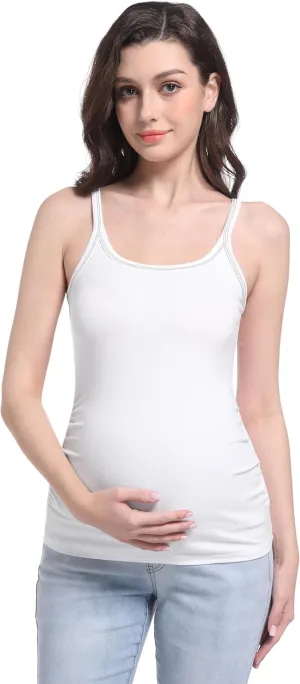 V VOCNI Maternity Tank Top for Women Spaghetti Strap Scoop Neck Fitting Pregnancy Camisole Sleeveless Layering Cami Shirts
