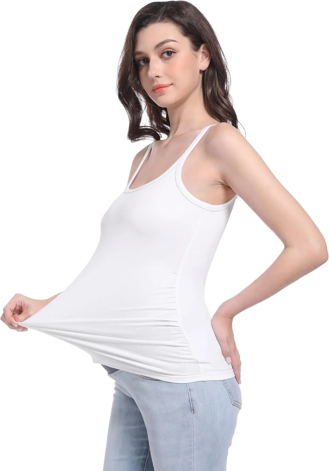 V VOCNI Maternity Tank Top for Women Spaghetti Strap Scoop Neck Fitting Pregnancy Camisole Sleeveless Layering Cami Shirts