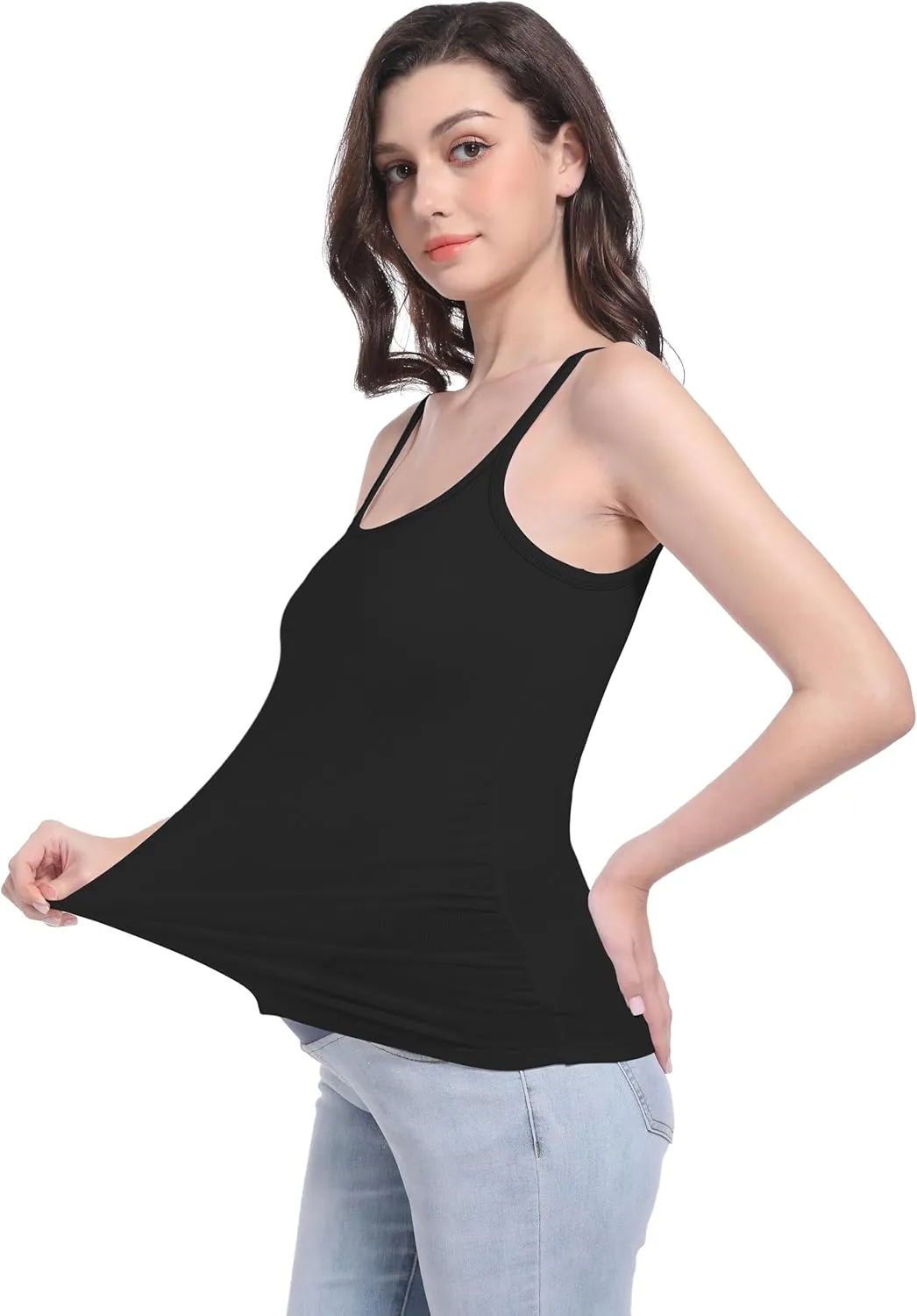 V VOCNI Maternity Tank Top for Women Spaghetti Strap Scoop Neck Fitting Pregnancy Camisole Sleeveless Layering Cami Shirts