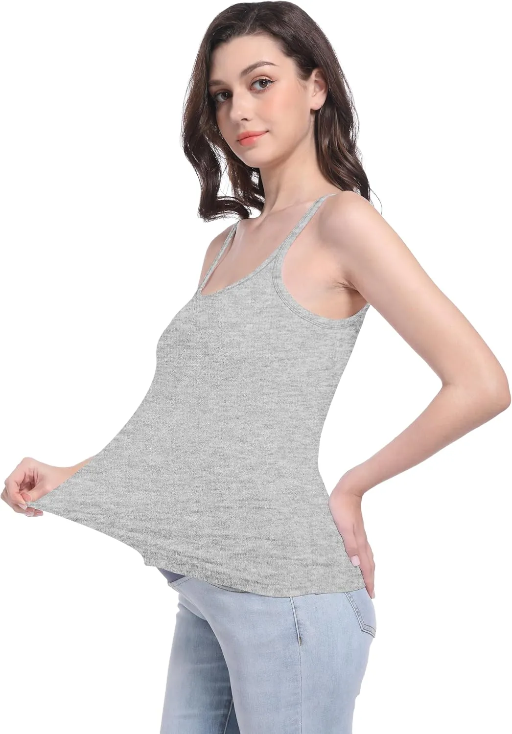 V VOCNI Maternity Tank Top for Women Spaghetti Strap Scoop Neck Fitting Pregnancy Camisole Sleeveless Layering Cami Shirts