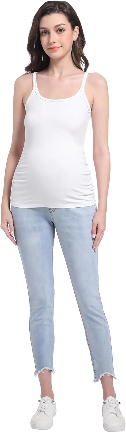 V VOCNI Maternity Tank Top for Women Spaghetti Strap Scoop Neck Fitting Pregnancy Camisole Sleeveless Layering Cami Shirts