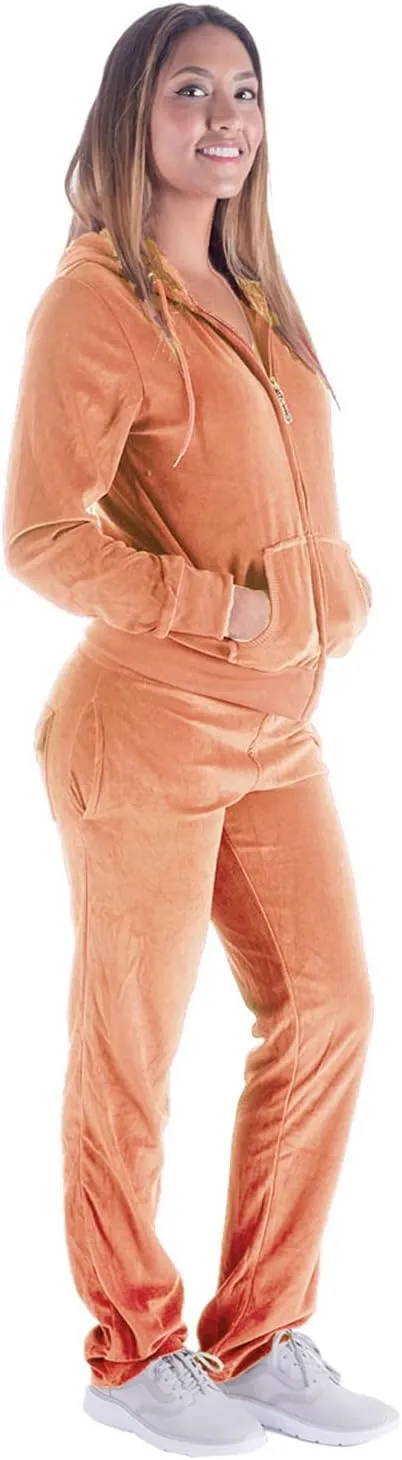 Velour Sweatsuits for Women Casual Zip Up Hooded Jackets and Long Pants 2 Pieces Outfits Sets