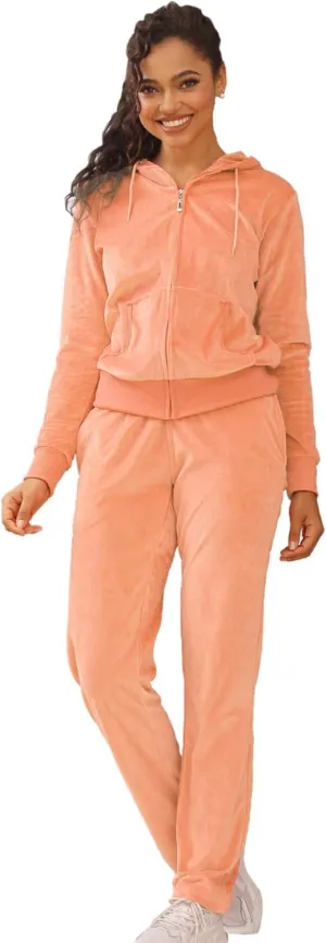 Velour Sweatsuits for Women Casual Zip Up Hooded Jackets and Long Pants 2 Pieces Outfits Sets