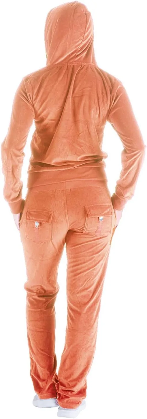 Velour Sweatsuits for Women Casual Zip Up Hooded Jackets and Long Pants 2 Pieces Outfits Sets