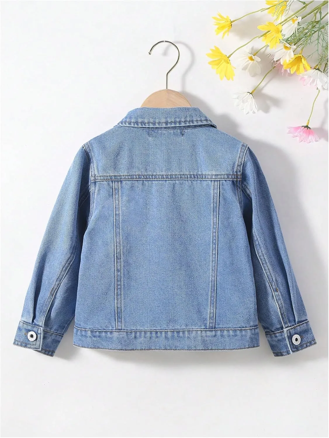 Verdusa Girl's Floral Embroidery Jean Jacket Button Up Long Sleeve Denim Jackets