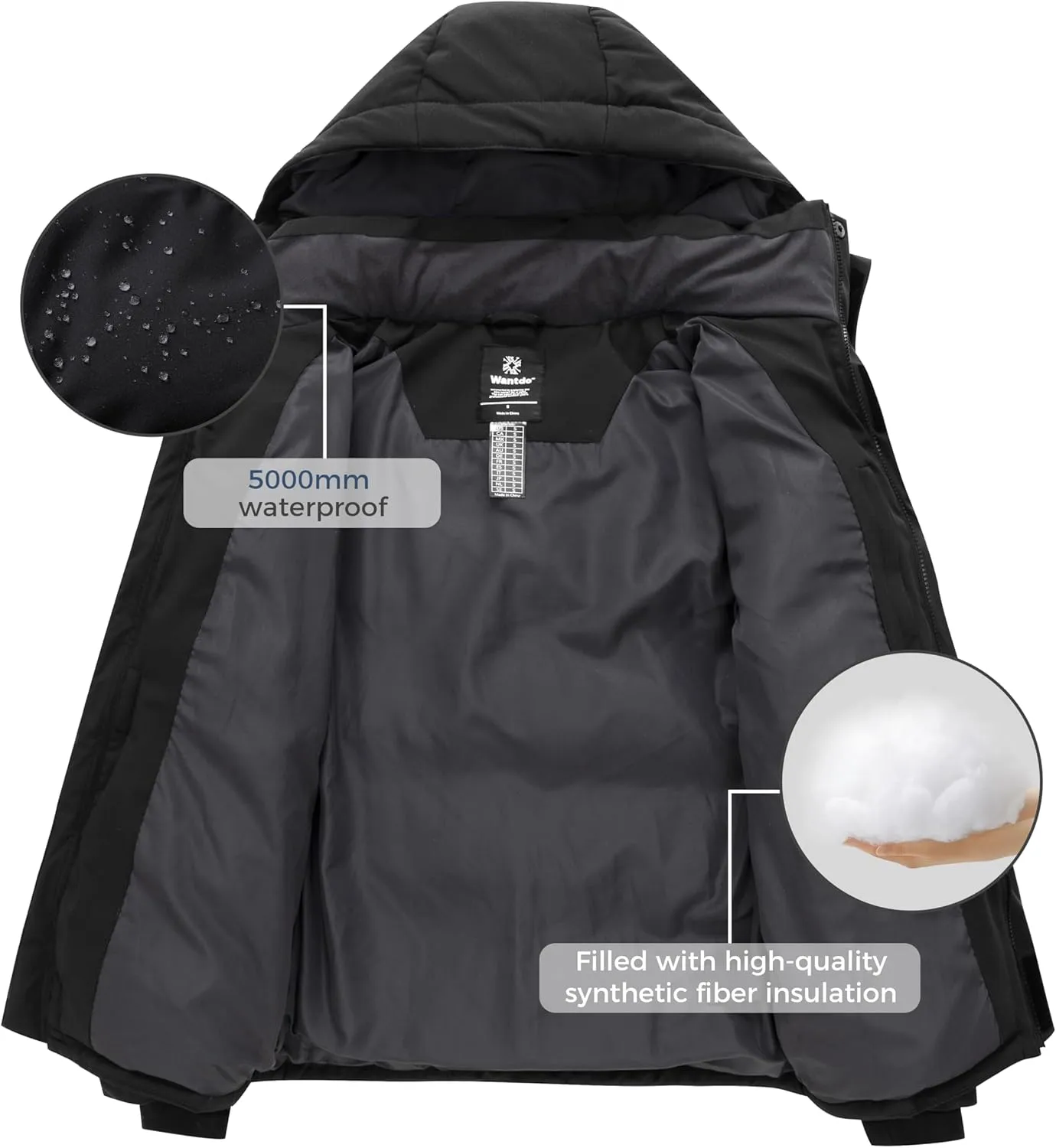 wantdo Men's Warm Winter Coat Waterproof Puffer Jacket Windproof Thicken Outwear