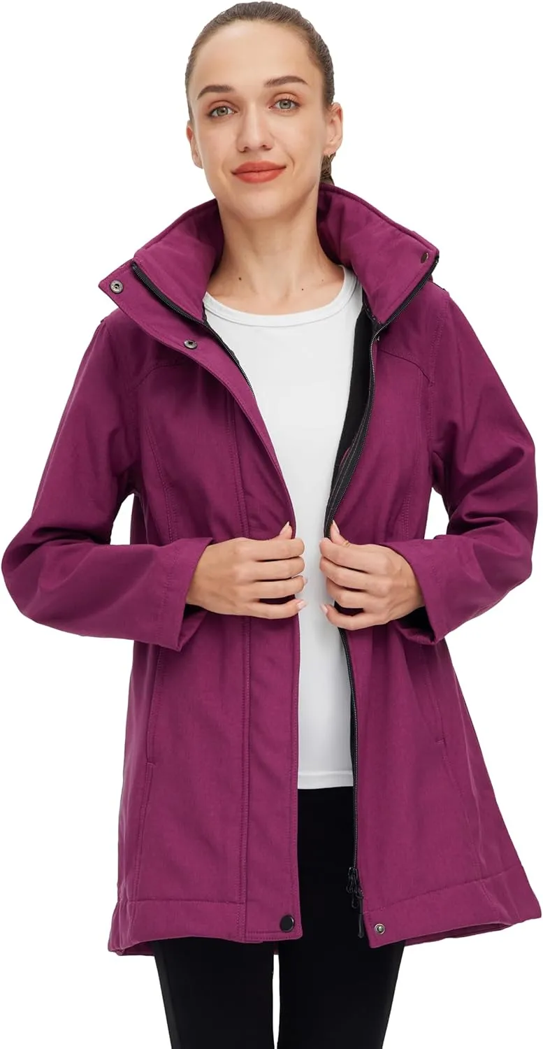 wantdo Women's Softshell Jacket Hooded Fleece Lined Waterproof Coat Warm Lightweight Insulated Windbreaker for Outdoor Hiking