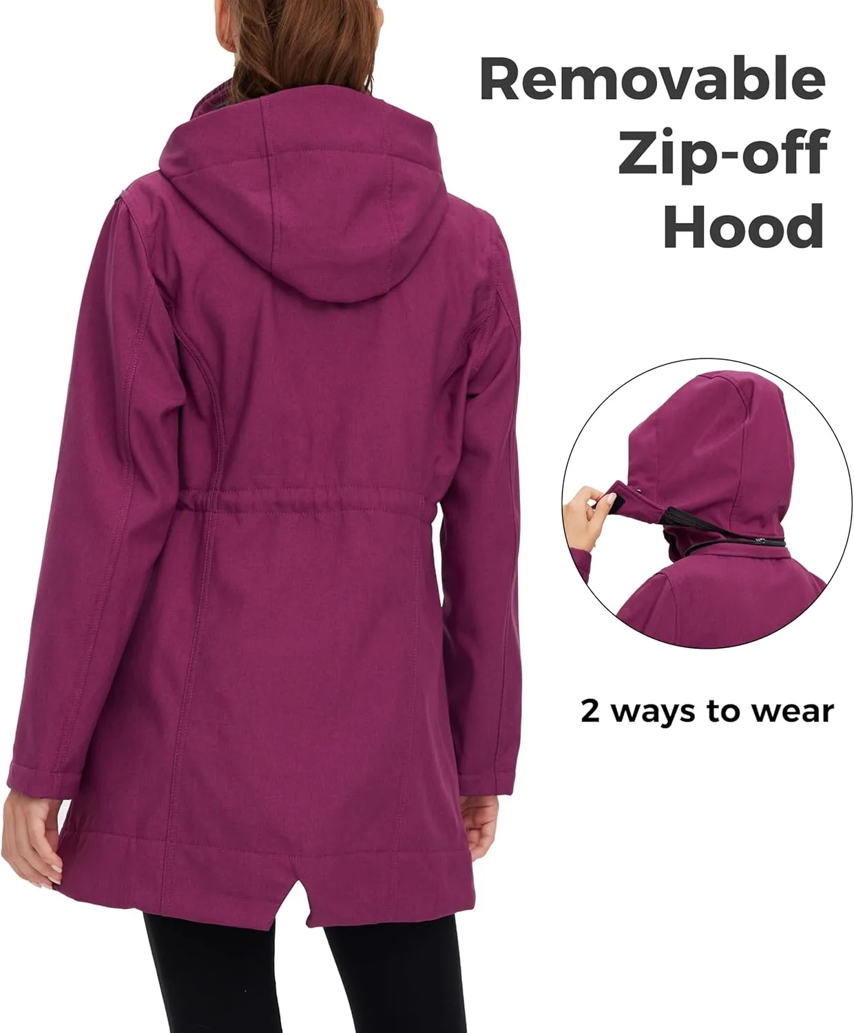 wantdo Women's Softshell Jacket Hooded Fleece Lined Waterproof Coat Warm Lightweight Insulated Windbreaker for Outdoor Hiking