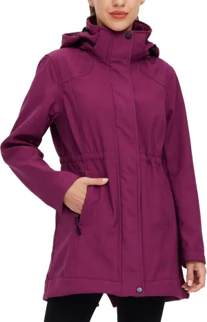 wantdo Women's Softshell Jacket Hooded Fleece Lined Waterproof Coat Warm Lightweight Insulated Windbreaker for Outdoor Hiking