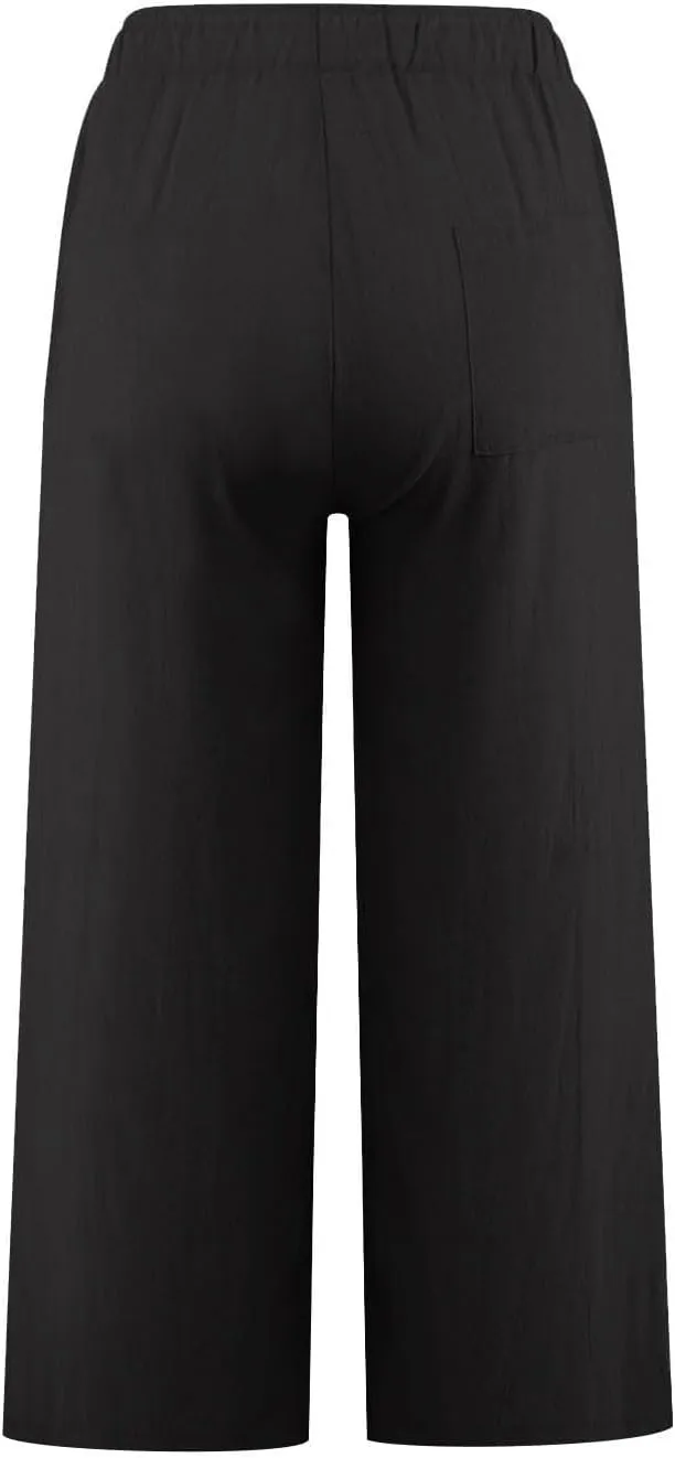Wide Leg Capris for Women Summer Casual Palazzo Pants Drawstring Elastic Waist Baggy Lightweight Beach Capri Trousers