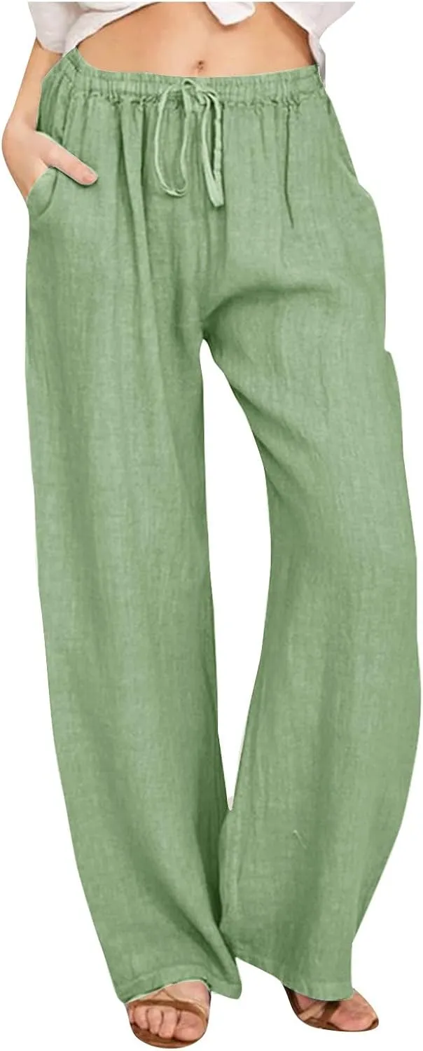 Wide Leg Trousers for Women 2024 Plus Size Drawstring High Elastic Waist Casual Pants Loose Fit Straight Summer Items