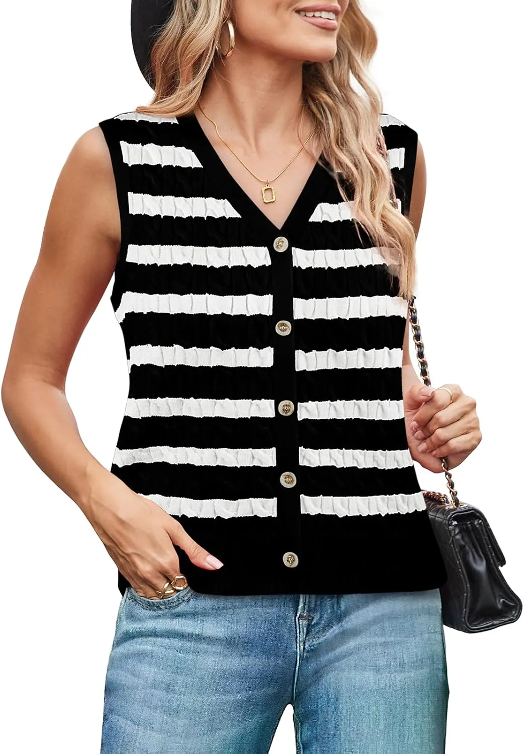 WIHOLL Womens Sweater Vest Cable Knit Button Down Cute Sleeveless Spring Summer Clothes 2025